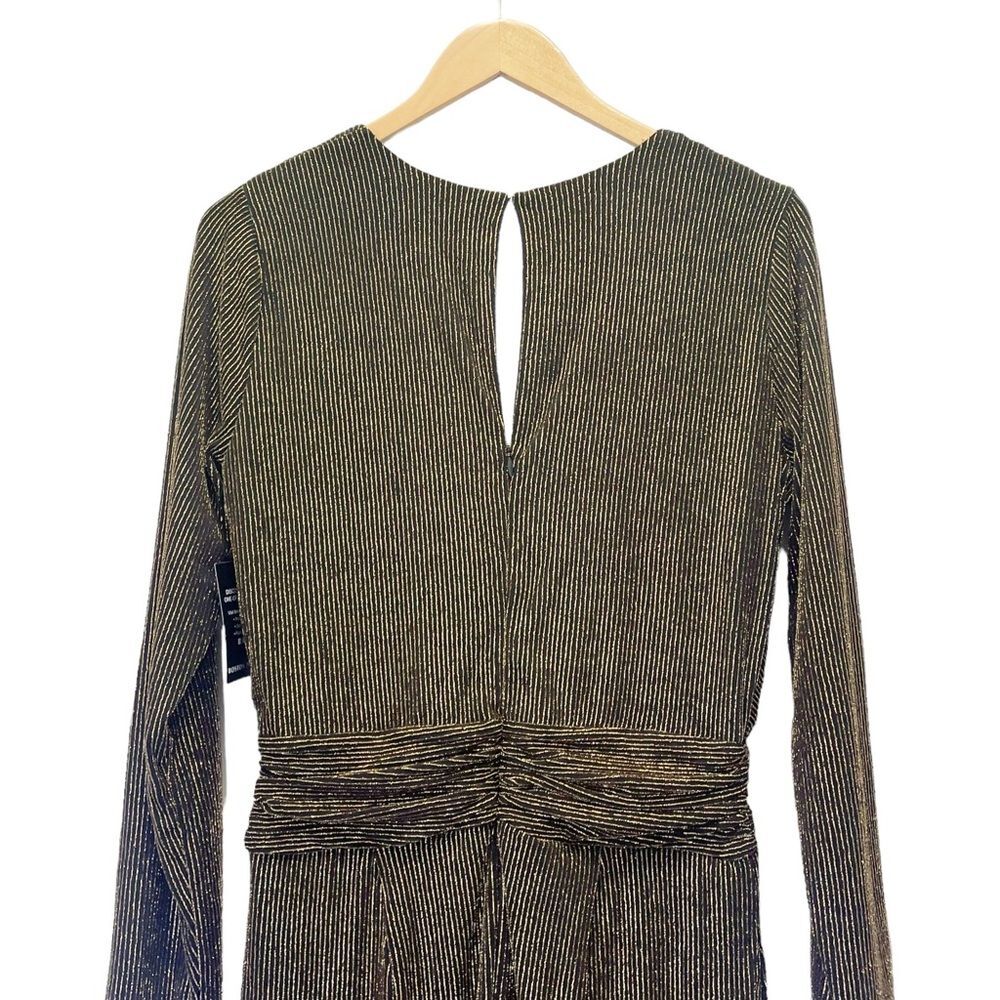 NWT Boston Proper Metallic Jumpsuit Medium Black Gold Wide Leg V Neck Party - Picture 8 of 16